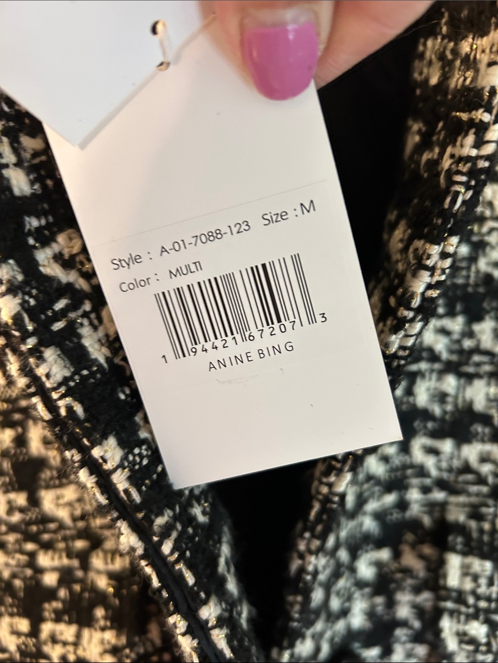 Anine Bing Adriana Black & White Tweed Cropped Blazer - Picture 4 of 5